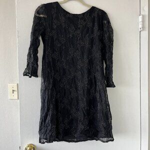 ZARA Mini Black Beaded Dress Long Sleeve SMALL
